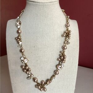 J.Crew Gold-Tone Pearl & Crystal Cluster Necklace